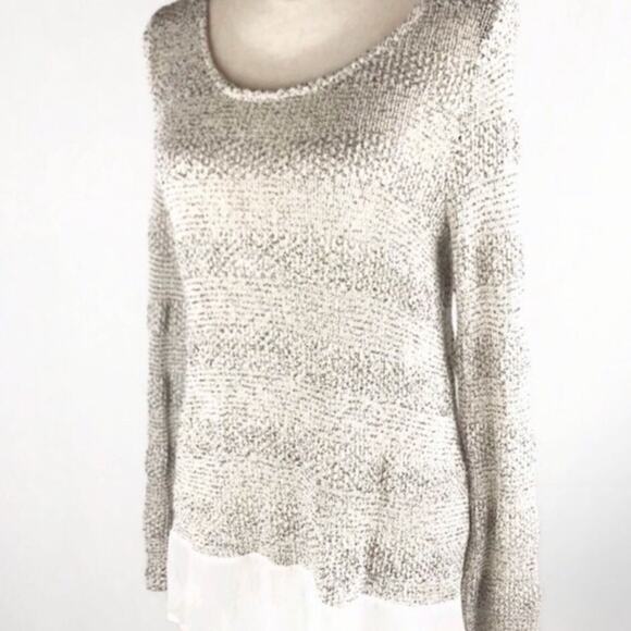 Lush Loose Knit Sweater Ivory High Low Long Sleeve Womens Sheer Hemline - Picture 1 of 8